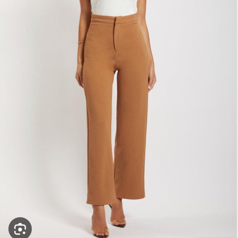 Meshki Sofia high rise straight leg trouser pants size large camel